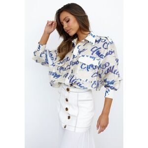 C/Meo Collective Slow Burn Long Sleeve Short Logo Print‎ Cream Oversized XXS